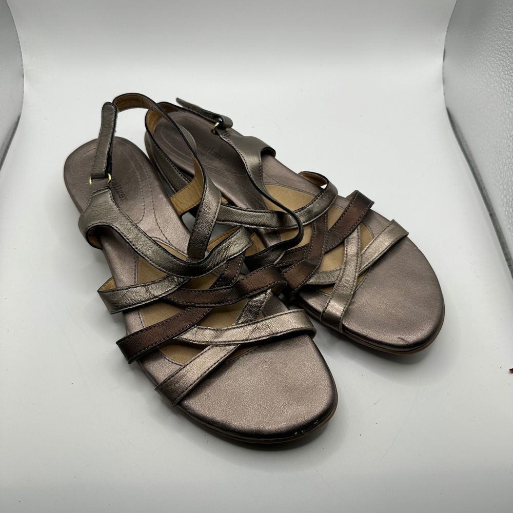 Naturalizer Cadence Pewter Metallic Strappy Slingback Sandals Womens 9.5N Narrow